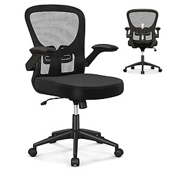 Helloshop26 Chaise de bureau ergonomique chaise pivotante avec accoudoirs escamotables soutien lombaire réglable et dossier basculant de 90° à 120° noir 20_0008075 