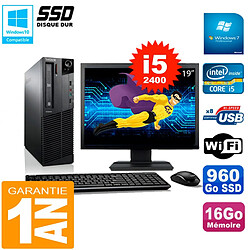 PC Lenovo M92p SFF Ecran 19" Core I5-2400 16Go Disque 960Go SSD Wifi W7 - Occasion