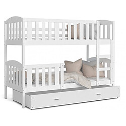 Kids Literie Lit Superposé Teo 90x190 Blanc - blanc Livré avec sommiers, tiroir et matelas en mousse de 7cm