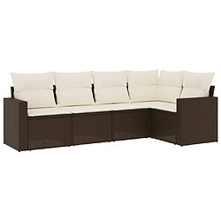 vidaXL Salon de jardin avec coussins 5 pcs marron résine tressée