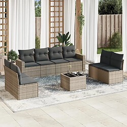 vidaXL Salon de jardin avec coussins 9 pcs beige résine tressée 