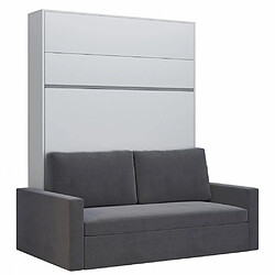 Inside 75 Armoire lit escamotable DJUKE SOFA blanc bandeau blanc mat canapé gris 160*200 cm 