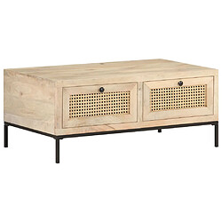 Maison Chic Table basse,Table Console Table d'appoint, Table pour salon 90x50x37 cm Bois de manguier et canne naturelle -MN58718