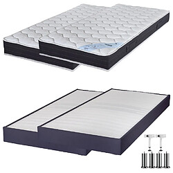 Ebac Matelas ressort + Sommier Omega Volcan 2x90x200 Rubis - H. 21 cm - Soutien très ferme