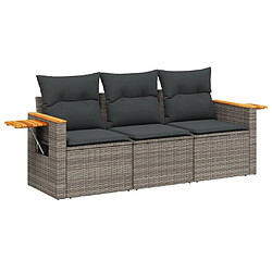 vidaXL Salon de jardin avec coussins 3 pcs gris résine tressée