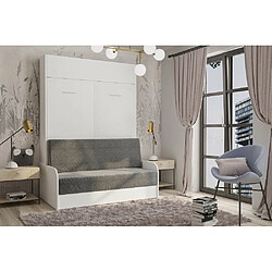 Inside 75 Armoire lit escamotable DYNAMO SOFA canapé accoudoirs blanc mat et microfibre gris 160*200 cm