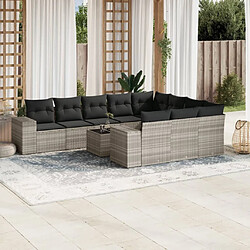 vidaXL Salon de jardin 11 pcs avec coussins gris clair résine tressée 