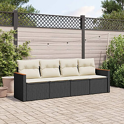 vidaXL Salon de jardin 4 pcs avec coussins noir résine tressée