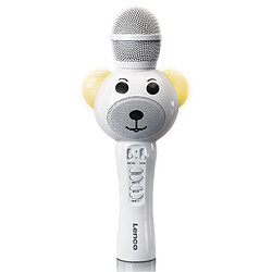 Lenco Microphone karaoké avec Bluetooth®, slot SD, lumières, sortie auxiliaire BMC-060WH Blanc-Noir 