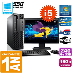 PC Lenovo M92p SFF Core I5-3470 Ram 16Go Disque 240 Go SSD Wifi W7 Ecran 19" · Occasion 