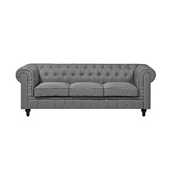 Beliani Canapé 3 places en tissu gris clair CHESTERFIELD BIG