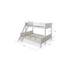 Homestyle4U Lits superposes 90x200 mezzanine et lit de jeunesse 140x200 bois blanc