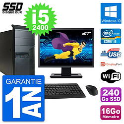 PC Tour Lenovo M91p Ecran 27" Intel i5-2400 RAM 16Go SSD 240Go Windows 10 Wifi - Occasion