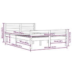 vidaXL Cadre de lit bois massif 120x190 cm petit double pas cher