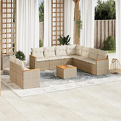 vidaXL Salon de jardin avec coussins 10 pcs beige résine tressée