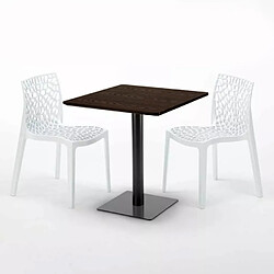 Avis Grand Soleil Table carrée 70x70 plateau effet bois avec 2 chaises colorées Gruvyer Melon - Blanc