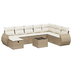 vidaXL Salon de jardin avec coussins 9 pcs beige résine tressée