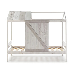 Pegane Lit enfant cabane en MDF et pin coloris blanc, gris clair - Longueur 197,6 x Profondeur 101,70 x Hauteur 174,50 cm