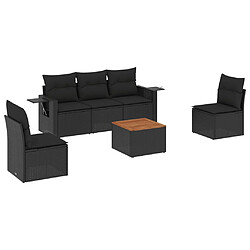 vidaXL Salon de jardin 6 pcs avec coussins noir résine tressée