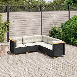 vidaXL Salon de jardin 5 pcs avec coussins noir résine tressée 