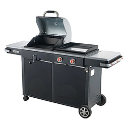 Barbecue Bi-Energy L 2 Feux - BRASERO - Barbecue Charbon et Plancha Gaz 48 x 42 cm, 7,2 kW, Noir