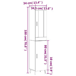 vidaXL Buffet haut Sonoma gris 34,5x34x180 cm Bois d'ingénierie pas cher