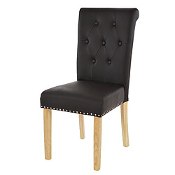 Mendler Lot de 6 chaises de salle à manger Chesterfield II av rivets ~ similicuir brun foncé, pieds clairs