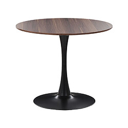 Beliani Table à manger ronde d 90 cm bois foncé / support noir BOCA