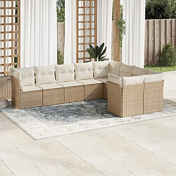 vidaXL Salon de jardin avec coussins 9 pcs beige résine tressée 