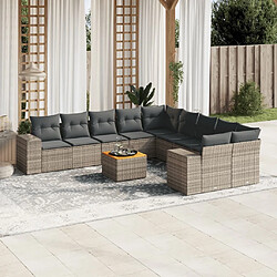 Maison Chic Salon de jardin 11 pcs avec coussins, Ensemble Tables et chaises d'extérieur gris résine tressée -GKD490687