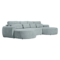 Bestmobilier Mahina - canapé panoramique en U 7 places - convertible avec coffre - en tissu bouclette Mahina - canapé panoramique en U 7 places - convertible avec coffre - en tissu bouclette - Bleu