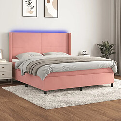 vidaXL Sommier à lattes de lit matelas et LED Rose 160x200 cm Velours 