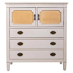 Pegane Commode,meuble de rangement en bois avec 2 portes et 3 tiroirs coloris blanc - Longueur 82 x Profondeur 36 x Hauteur 90 cm