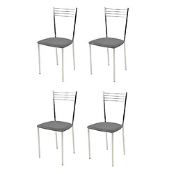 t m c s Tommychairs - Set 4 chaises ELENA pour cuisine, bar et salle à manger, robuste structure en acier chromé et assise rembourrée et revêtue en cuir artificiel couleur gris foncé