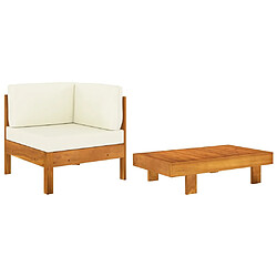 vidaXL Salon de jardin 2 pcs avec coussins blanc crème Bois d'acacia 