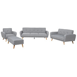 Beliani Ensemble canapés et fauteuil en tissu gris clair 6 places avec pouf FLORLI