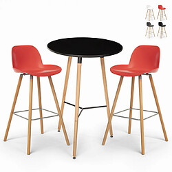Ahd Amazing Home Design Ensemble 2 Tabourets Design Table Haute Ronde Noire 60cm Ojala Dark, Couleur: Rouge