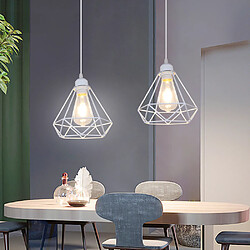 Stoex Suspension Cage Forme Diamant Blanc Contemporain Corde Ajustable Luminaire Sall