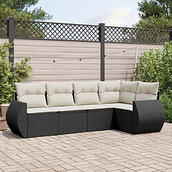 vidaXL Salon de jardin 5 pcs avec coussins noir résine tressée 