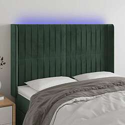 vidaXL Tête de lit à LED Vert foncé 147x16x118/128 cm Velours