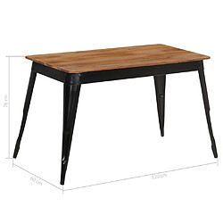 vidaXL Table à manger Bois d'acacia massif et acier 120x60x76 cm pas cher