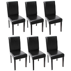 Mendler Lot de 6 chaises de séjour Littau ~ cuir noir, pieds foncés