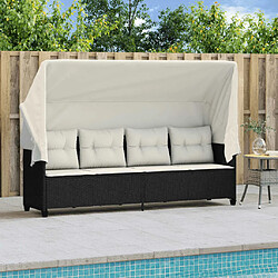 Avis Maison Chic Chaise longue avec auvent et coussins | Bain de soleil Relax | Transat noir résine tressée -GKD39358