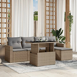 vidaXL Salon de jardin avec coussins 6 pcs beige résine tressée 