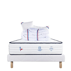 LUXURY LITERIE Ensemble matelas Patriote 140x190 cm + sommier blanc ep 13cm + 2 oreillers + couette