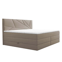 TRADA Lit adulte rembourré VERDE LUX 160x200 avec rangement et matelas ressorts ensachés en beige pas cher