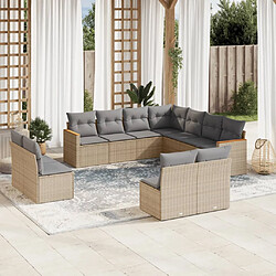 vidaXL Salon de jardin et coussins 11 pcs mélange beige résine tressée 