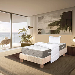 LUXURY LITERIE Ensemble matelas Dreamlux 90x190 cm + sommier beige ep20cm + oreiller + couette