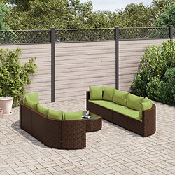 vidaXL Salon de jardin avec coussins 9 pcs marron résine tressée 