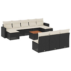 vidaXL Salon de jardin 11 pcs avec coussins noir résine tressée